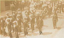 A Royal Navy funeral passes Albion Square, in the days of straw hats for sailors and cocked hats for officers