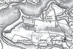 Paterchurch Dock Yard, 1819. The O.S. map shows the older settlements of Pennar, Lanion, Pembroke Ferry, Hill and Imble.