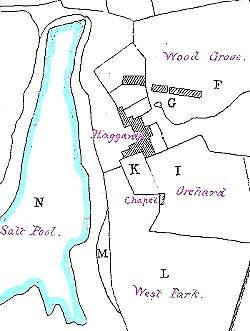 aterchurch Tower  was surrounded by farm buildings This old map includes a "chapel". The natural "salt pool" was near today's Dockyard pickling pond.